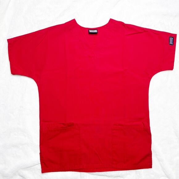 CHEROKEE Workwear Red Scrub V-neck Uniform Top Front Pockets - Picture 2 of 7